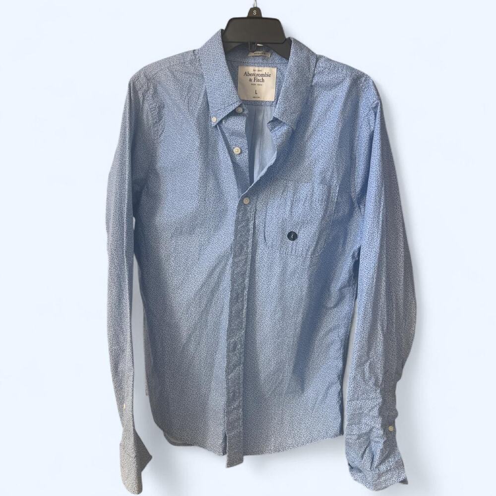 Abercrombie & Fitch Men’s Muscle Fit Blue Micro Floral Button-Up Shirt Size L